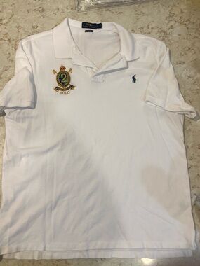 Ralph Lauren White Polo with Navy Gold Logo Tags